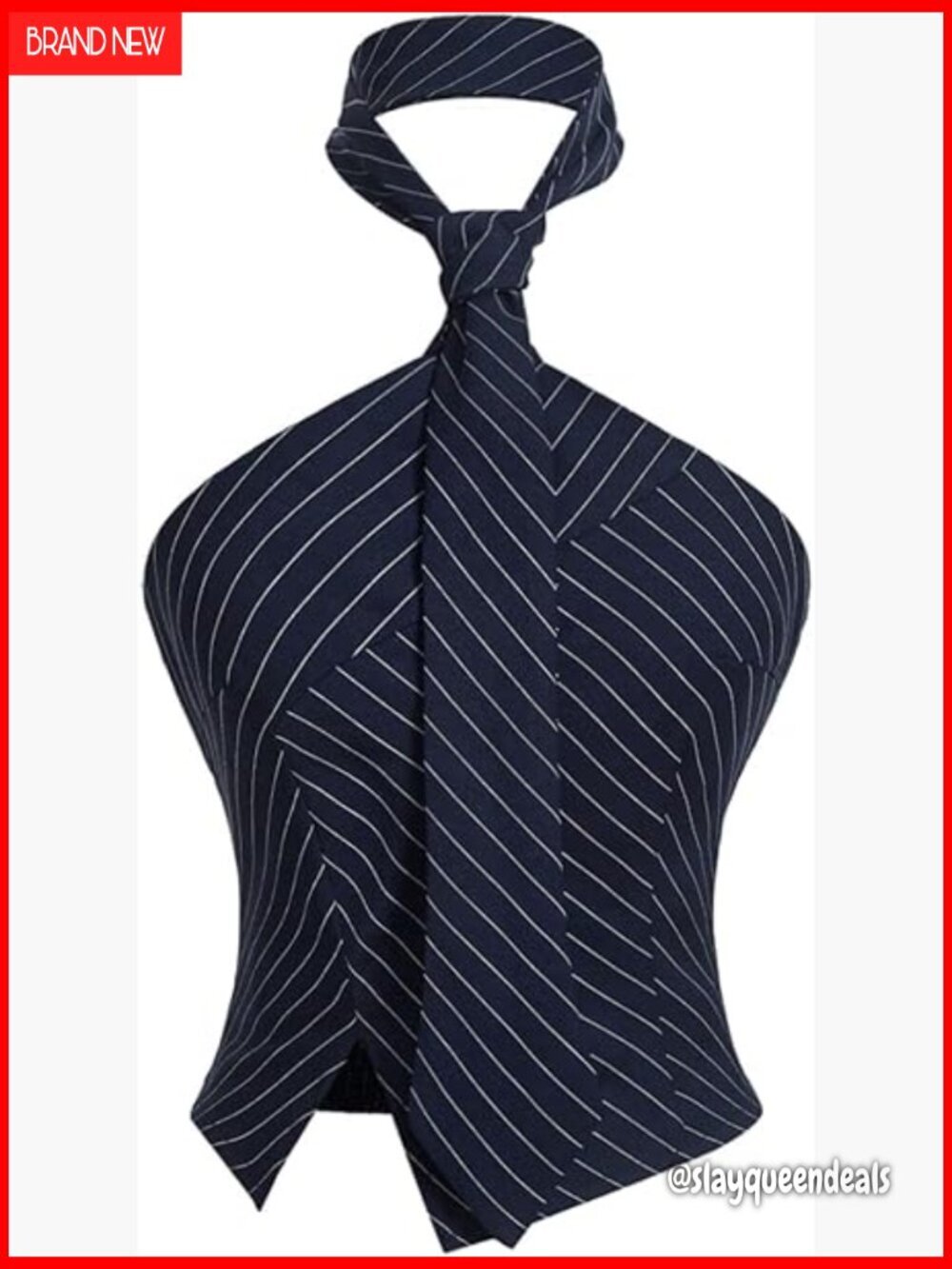 Striped Halter Crop Top Sleeveless Backless Asymmetric Hem Summer Tank
